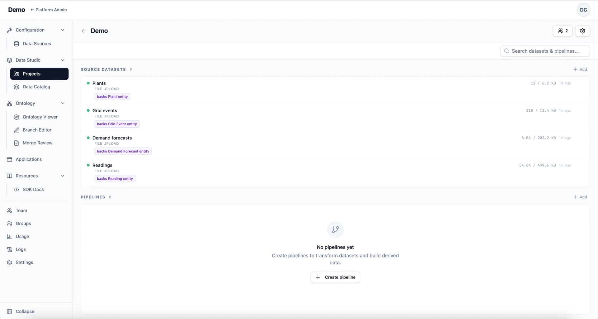 Organize data into projects